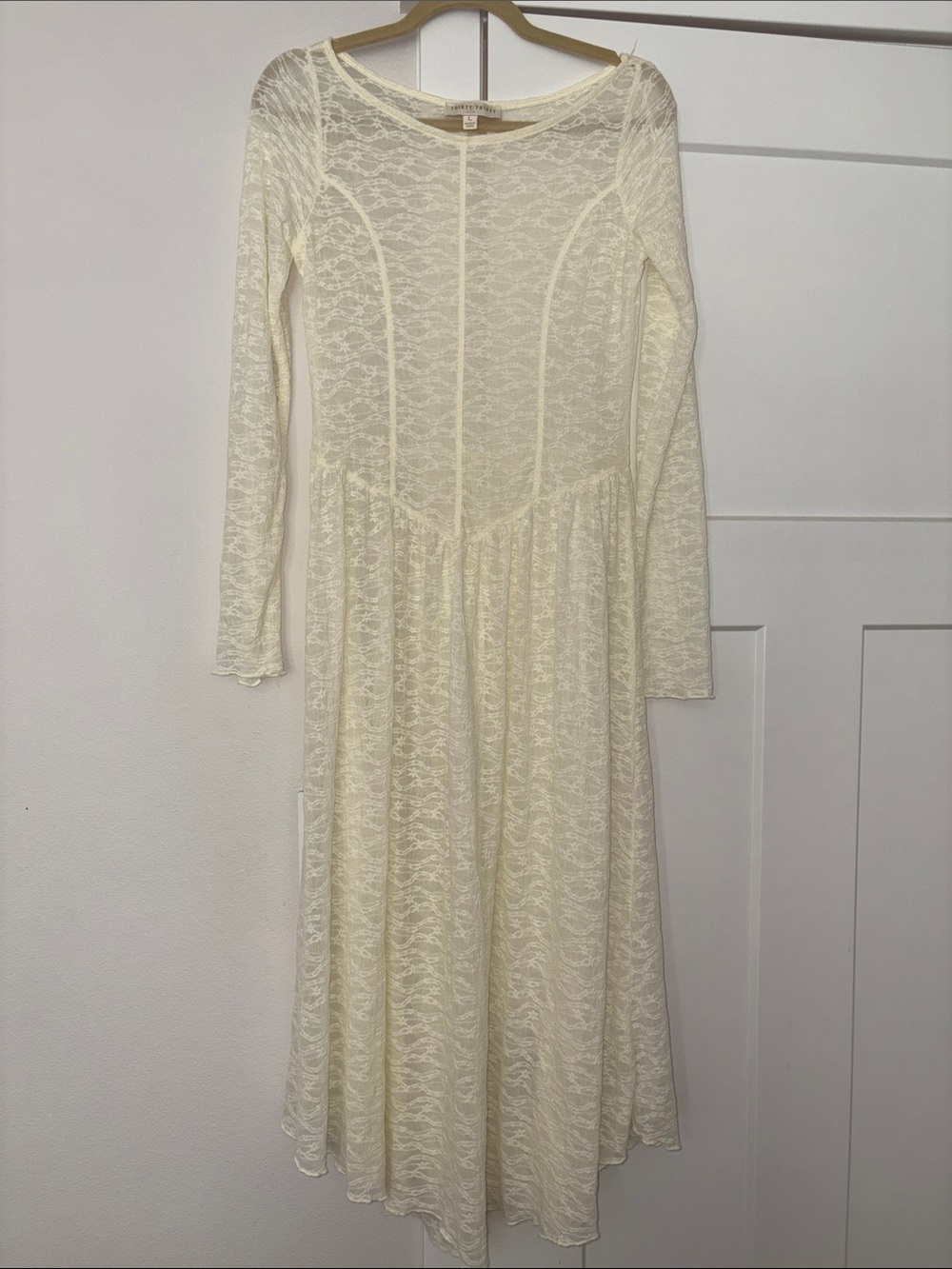 Thirty Thirty LA Long-Sleeve Lace Midi Sheer  Dress in Ivory Cream Large Romanti